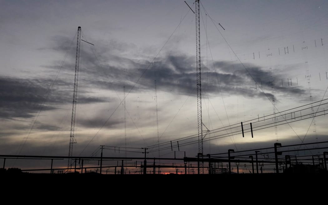 The transmitting antennas at the RNZ Pacific transmitter site in Taupo