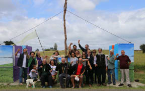 Protesters at Ihumātao, who have been occupying the roadside there for about a month.