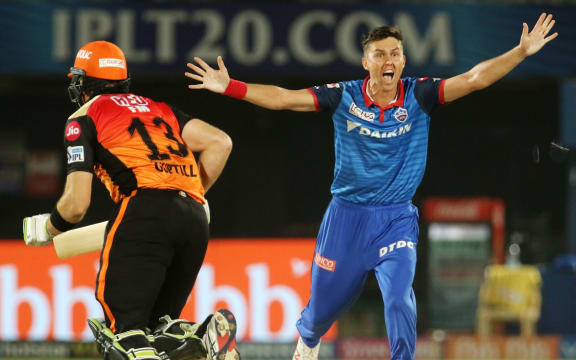 Trent Boult playing in the 2019 IPL.
