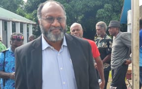 Former Vanuatu prime minister Charlot Salwai outside the Supreme Court ahead of his conviction for perjury.