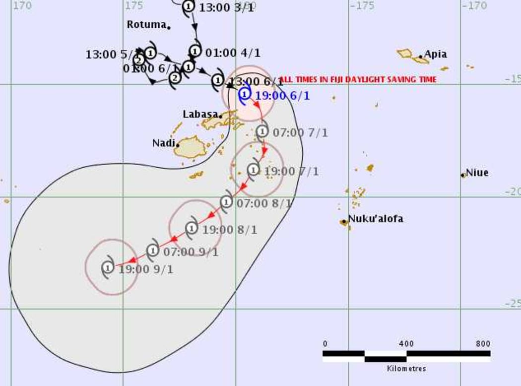 Tracking map for Cyclone Mona, issued 0749 UTC Sunday 6 January 2019.