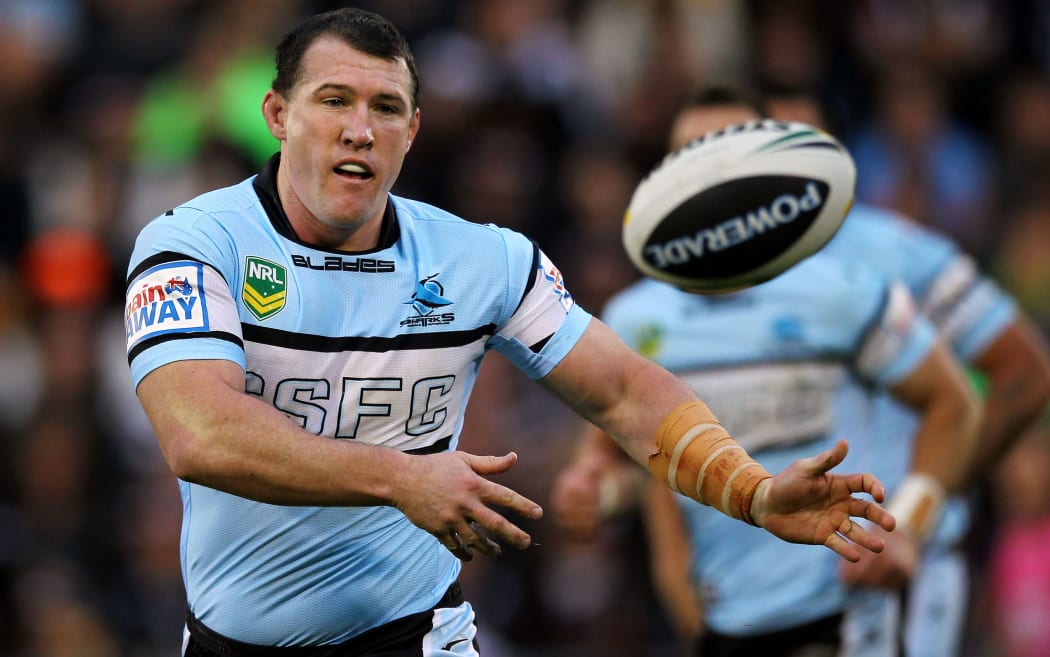 Paul Gallen plays for the Sharks against the Warriors in 2013.