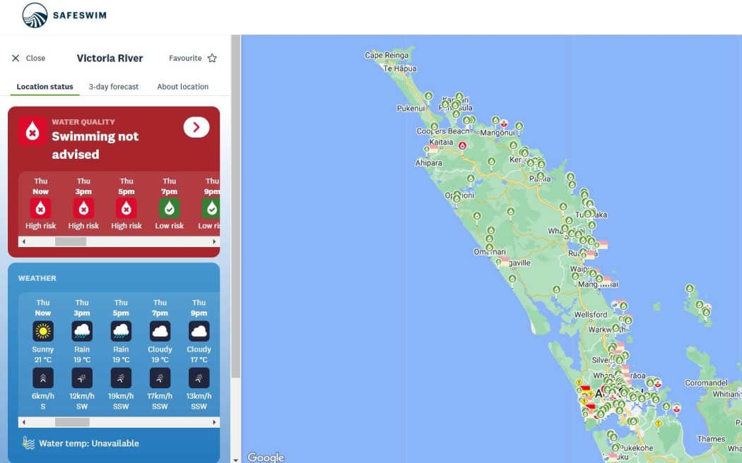 The Safeswim app gives real-time information about which beaches and streams across Auckland and Northland are suitable for swimming.