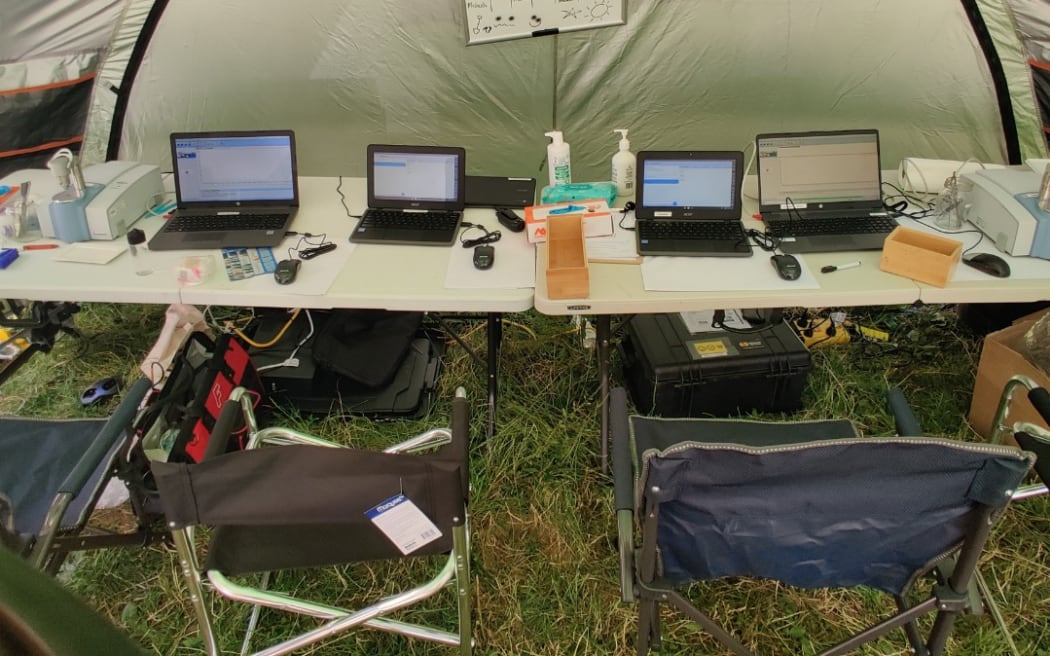 A set-up for drug testing at a festival.