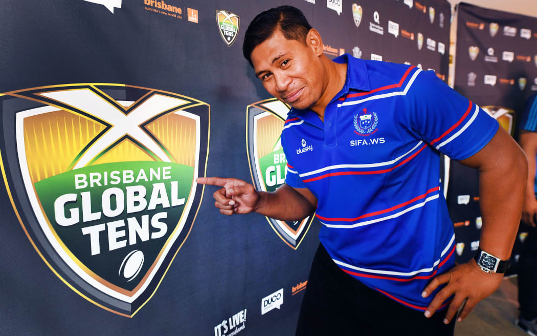Manu Samoa coach Alama Ieremia at the launch of the the Brisbane Global Rugby 10s.