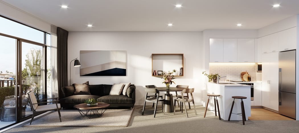 An artist's impression of inside the KiwiBuild apartment in Onehunga.