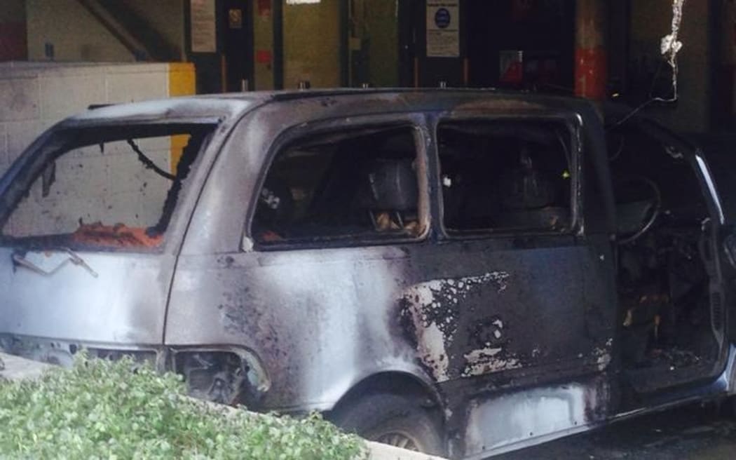 The van caught fire in a carpark in the complex.