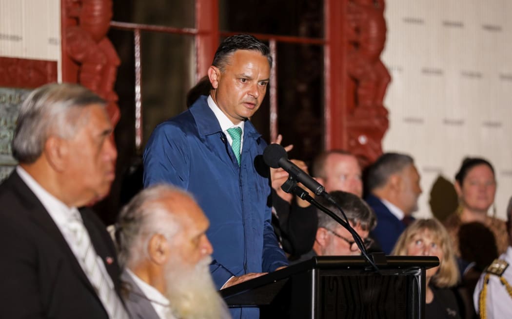 Green Party Co-leader James Shaw speaking at the dawn service.
