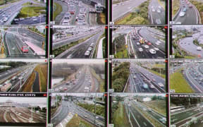 Traffic cams at Auckland Transport control centre as the city is hit by a bus strike.