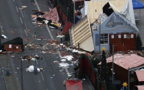 The scene of destruction after a truck smashed into a busy Christmas market in central Berlin.