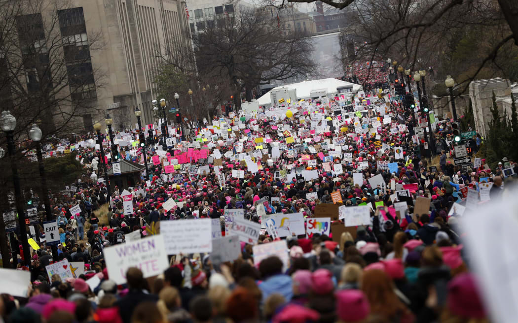 Thousands of people gathered to protest for women's rights in Washington DC after the inauguration of US President Donald Trump.