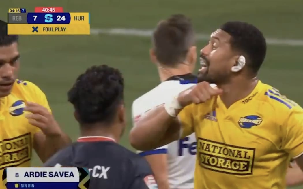 Ardie Savea made a throat-slitting gesture towards a Melbourne Rebels halfback on Friday.
