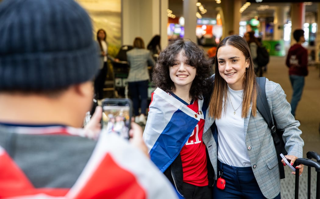 Fans meet the Costa Rican players.