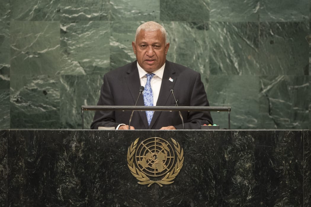Fiji Prime Minister Frank Bainimarama addressing the 71st Session of the UN General Assembly in New York in September 2016