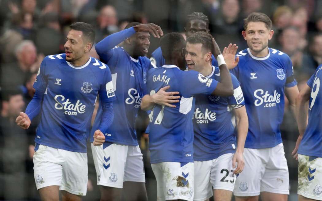 Everton players celebrate