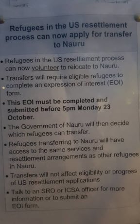 The note posted in the Manus detention centre.
