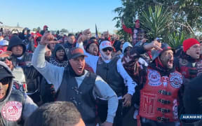 Members of the Mongrel Mob Barbarians gathered at Hillcrest Cemetery between Ōhope and Whakatāne to farewell their leader Steven Rota Taiatini on 14 June, 2023.