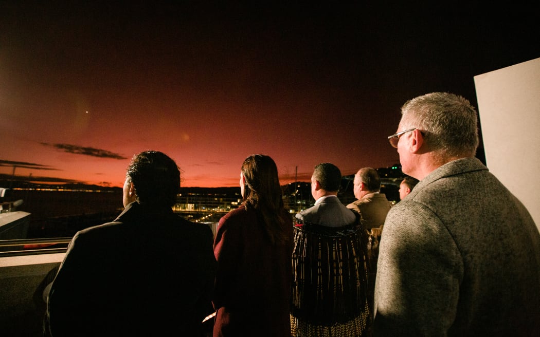 Prime Minister Jacinda Ardern and Rangi Matamua gaze at the stars.