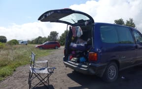 Freedom campers at the South Taranaki break at Paroa Road.