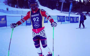 Tongan skier Kasete Naufahu Skeen after his first race back in Klovsjoe, Sweden.
