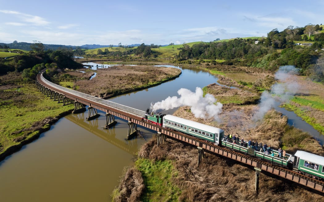 The vintage locomotive Gabriel crosses the aptly named Long Bridge, between Kawakawa and Ōpua, during a test run last month.