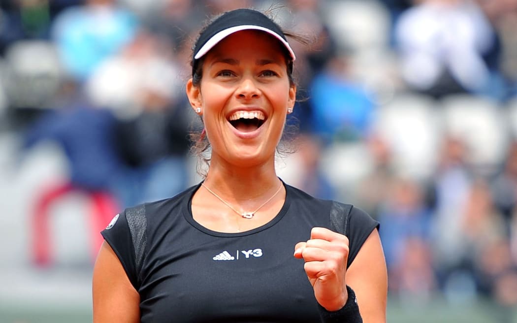 The Serbian tennis player Ana Ivanovic celebrates her quarter-final win at the French Open.