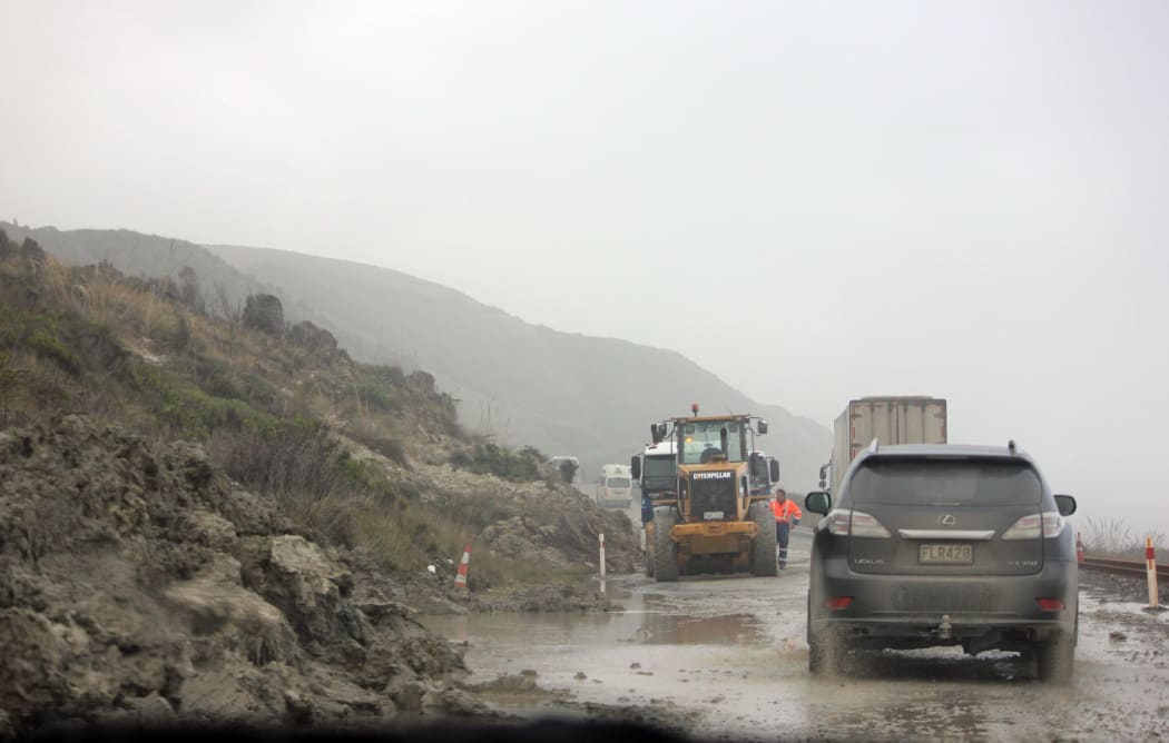 Landslides and slips block SH1 between Clarence and Blenheim on the Kaikoura Coast Road, Friday 18 April.
