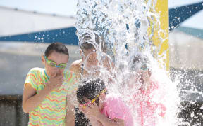 Heatwave hits Wellington as children cool off at McKenzie Baths, Petone.