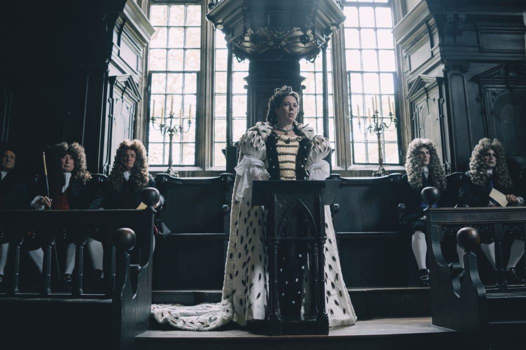 This image released by Fox Searchlight Films shows Olivia Colman in a scene from the film "The Favourite."