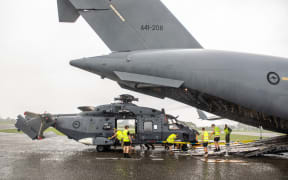 A Royal New Zealand Air Force NH90 was transported to Solomon Islands on a Royal Australian Air Force C-17.