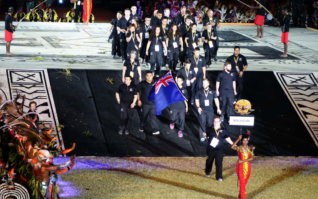 New Zealand athletes at the Pacific Games opening ceremony in Papua New Guinea.