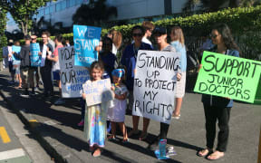 Junior doctors strike outside Auckland Hospital.