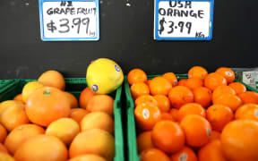Grapefruit and orange in a fruit and vegetable store called Farmville in Grey Lynn, Auckland.