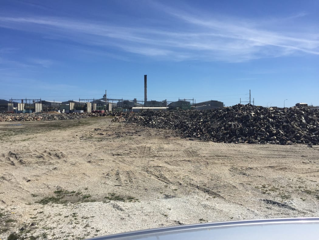 Waste piled up by the main Tiwai Point aluminium smelter site earlier this year.