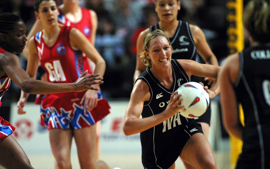 Former Silver Fern Anna Stanley playing against England in 2003