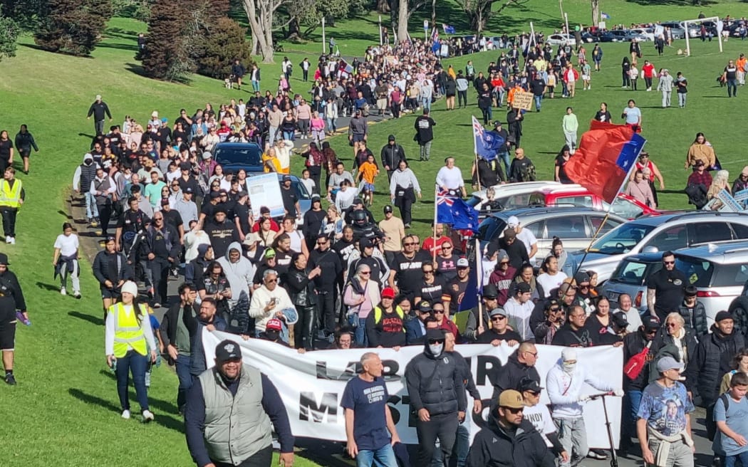 Marchers took over part of the Auckland motorway during a protest on Saturday. The march was organised by the Freedom and Rights Coalition, and protests were direct at a number of causes and authorities, including anti-vaccines, anti-lockdowns, and anti-politician, with the slogan: 