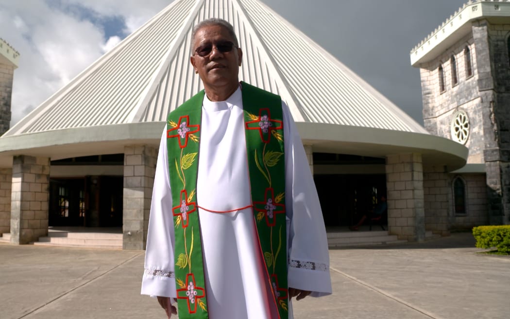Monsignor Vicar Lutoviko at St Mary's Cathedral for the anniversary of the eruption and tsunami in Tonga