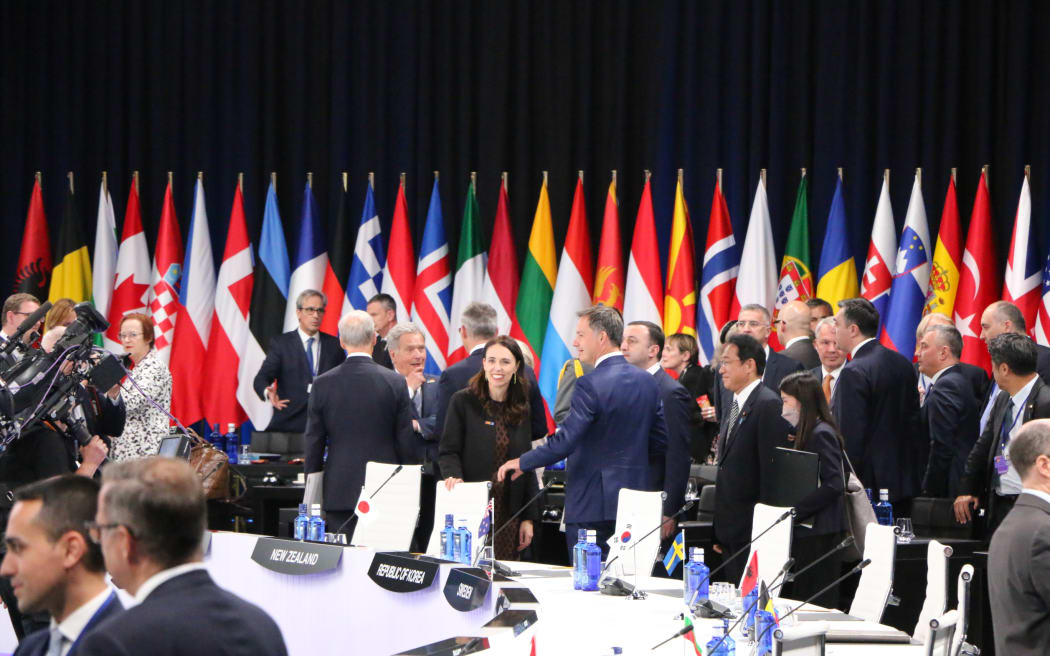 New Zealand Prime Minister Jacinda Ardern with leaders at the NATO summit in Madrid, 29 June 2022.