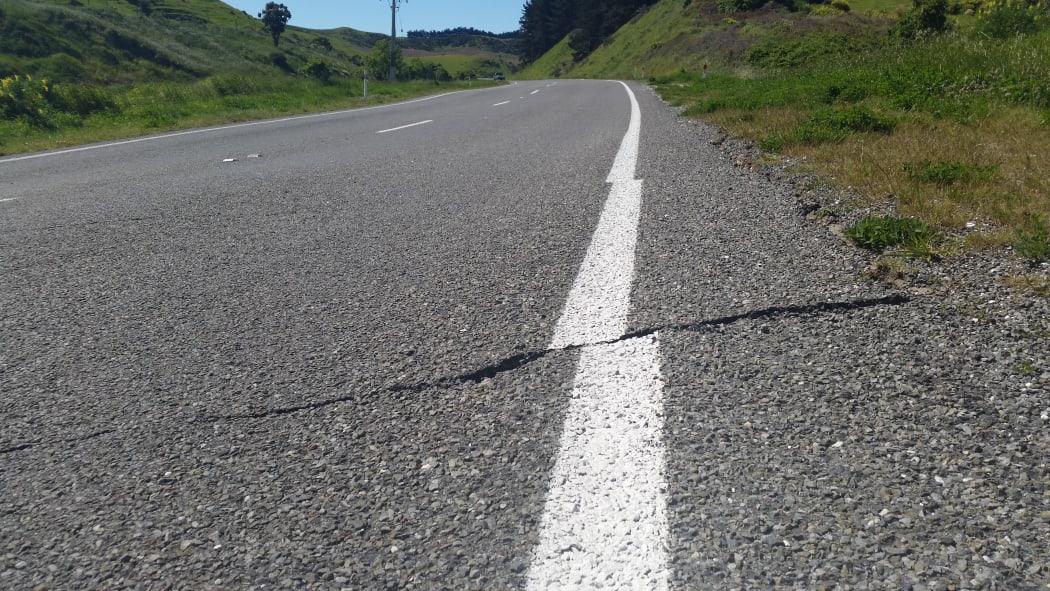 Damage on a closed section of State Highway 1 between Seddon and Kēkerengū.