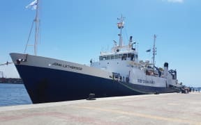 The John Lethbridge research vessel moored in the port of Alexandria that is searching for information on the EgyptAir MS804 crash.