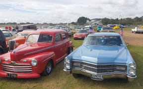 Cars on display for Americarna in Taranaki.