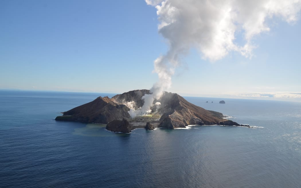 View of Whakaari / White Island from a monitoring flight on August 31, 2022.