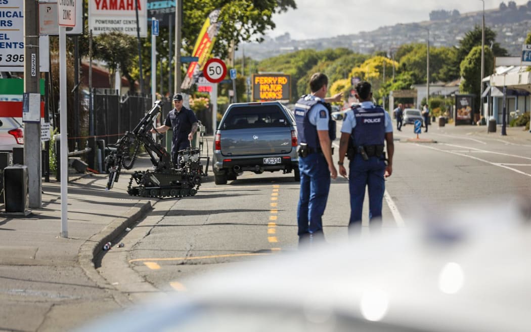 Specialist equipment is brought in as Christchurch police investigate reports of a suspicious package.