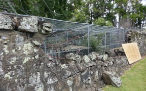 The collapsed wall at Auckland Zoo, along Old Mill Road.
