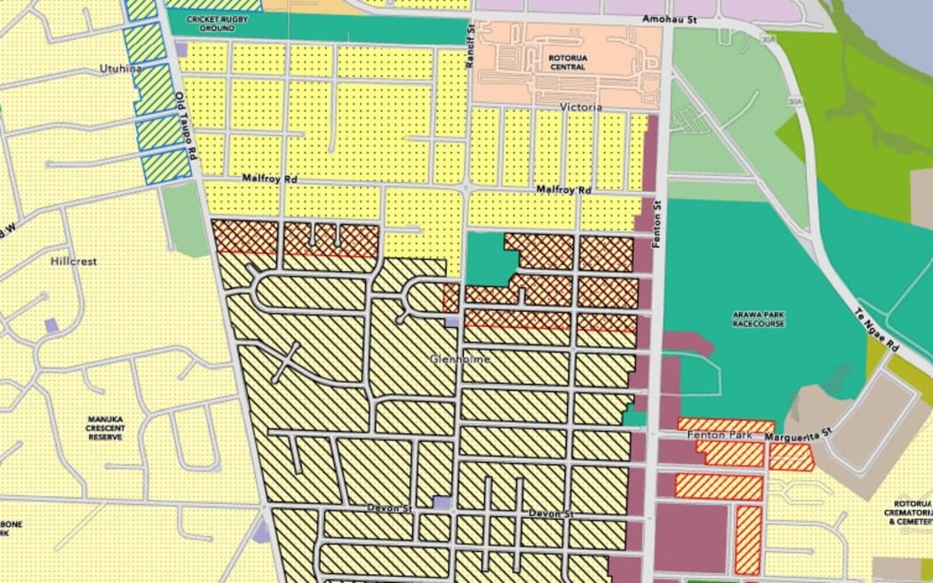 A map showing the area proposed by Kāinga Ora for high-density zoning.