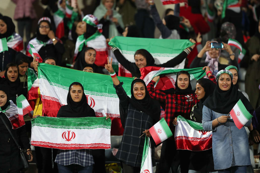 Iranian women at a friendly football match between Iran and Bolivia last month.