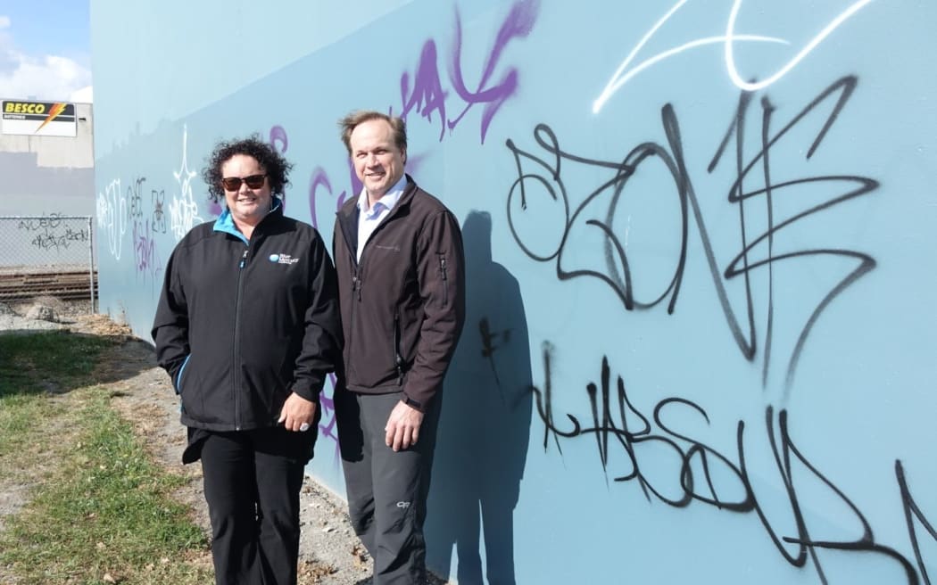 Sharon Wooding from Sunrise Rotary and app developer Bill Johnson are doing their bit to rid the city of graffiti.
