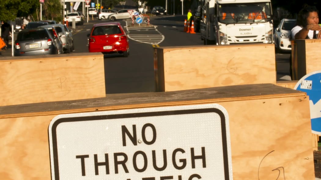 Plywood roadblocks have turned thoroughfares into cul de sacs in the Onehunga low traffic area trial.