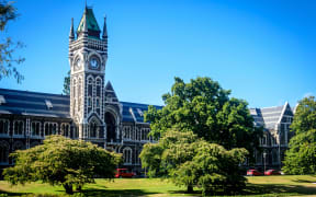 University of Otago - tower and garden, Dunedin, New Zealand