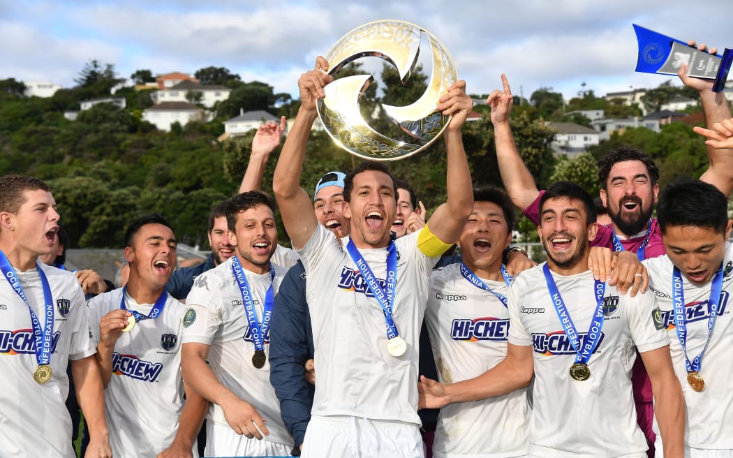 Auckland FC celebrate winning the 2017 OFC Champions League.
